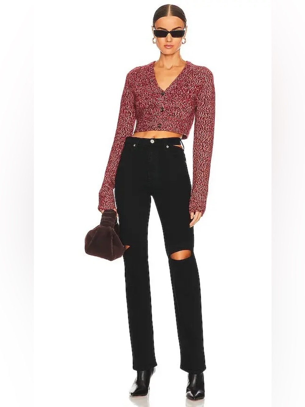 Helmut Lang Cropped Knit Button Down Cardigan Wool Cashmere In Raspberry XS